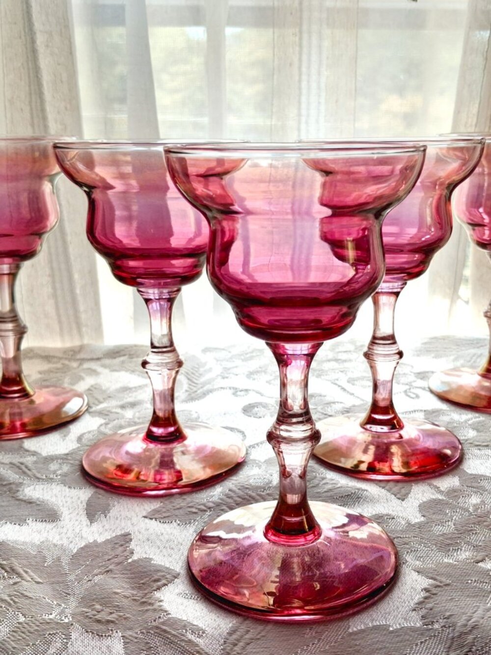 MCM Vintage Cranberry Gold Luster Cocktail Champagne Sherbet Glass Coupes Set 5